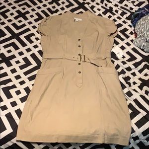 New York and Company Button-Accent Tan Dress